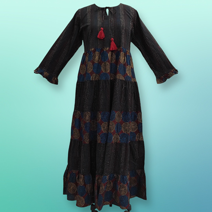 S-M Razia Printed Cotton Dress 57&quot; Long Jalabiya