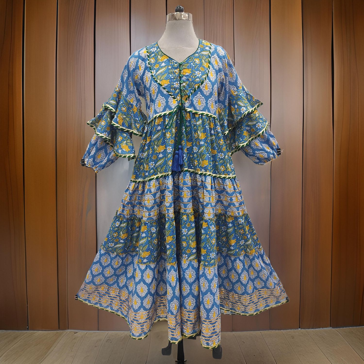 12-13 Year Adeeba Printed Cotton Girls Dress 53&quot; Long Jalabiya