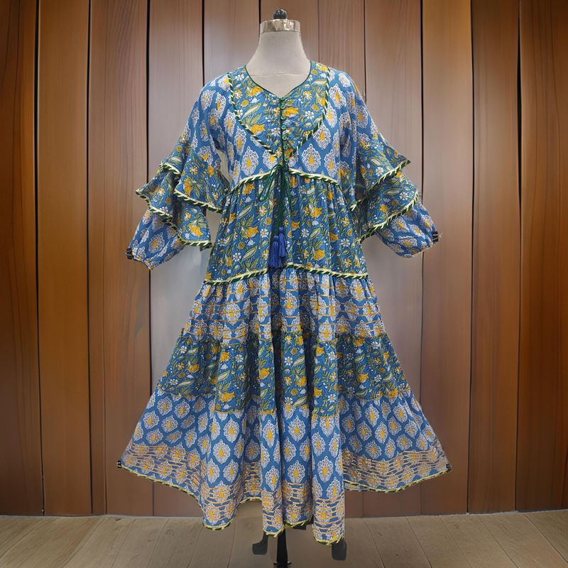 12-13 Year Adeeba Printed Cotton Girls Dress 53&quot; Long Jalabiya