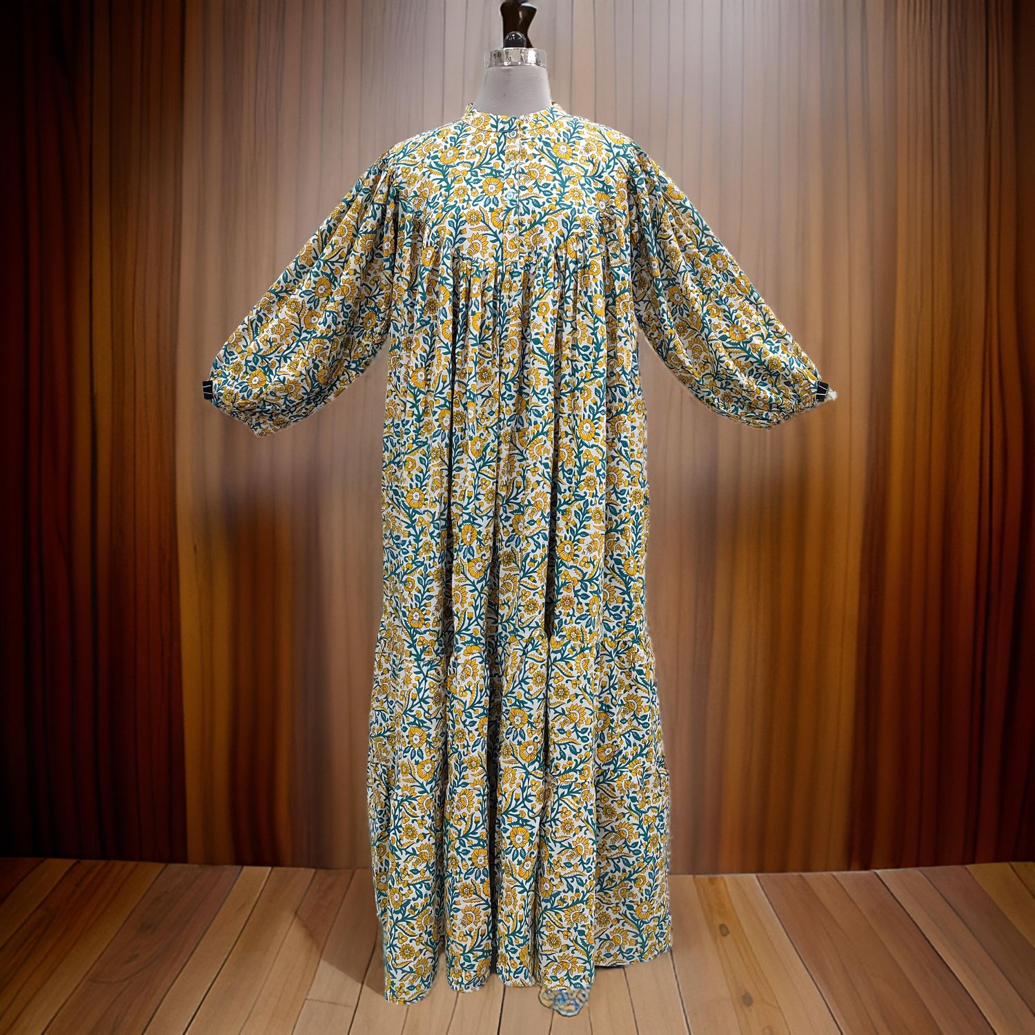L/XL Alfia Printed Cotton Dress 57&quot; Long Jalabiya