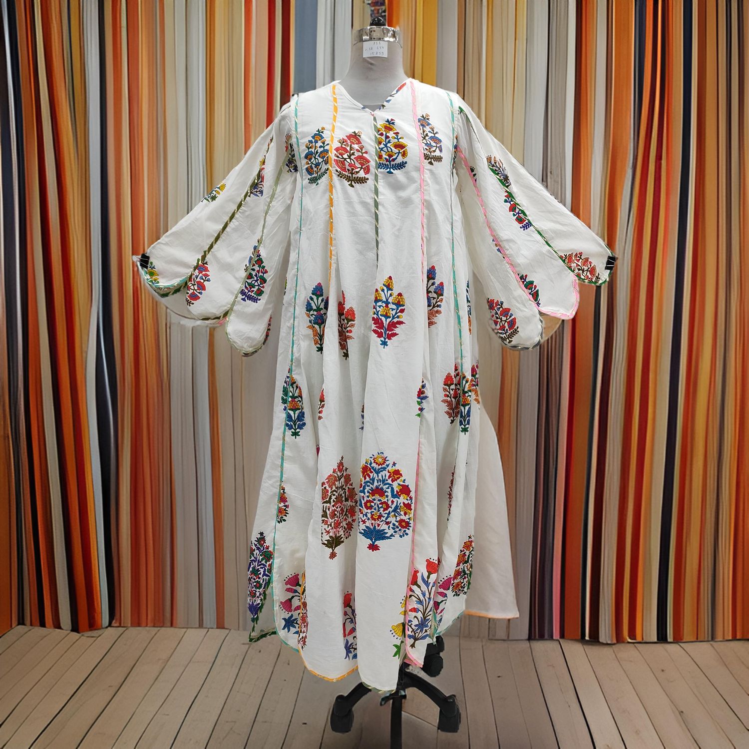 XS/S Meher White Printed Cotton Dress 54&quot; Long Jalabiya