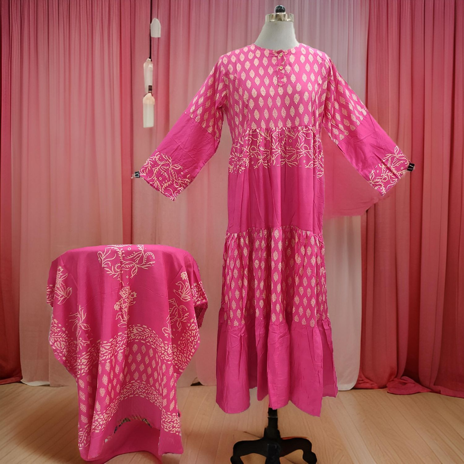 L/XL Juhi Printed Cotton Dress 57&quot; Long Jalabiya