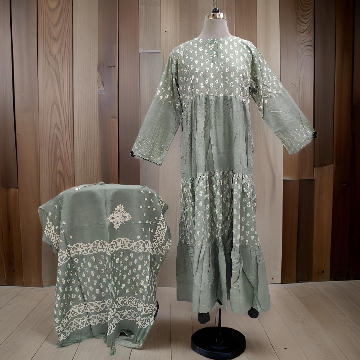 L/XL Juhi Printed Cotton Dress 57&quot; Long Jalabiya