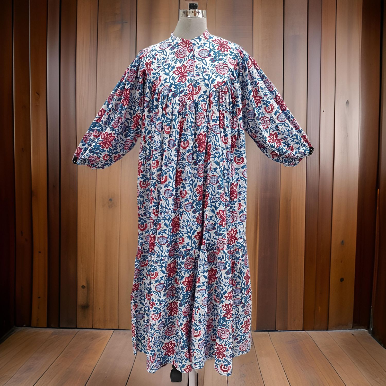 L/XL Alfia Printed Cotton Dress 57&quot; Long Jalabiya