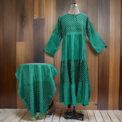L/XL Juhi Printed Cotton Dress 57&quot; Long Jalabiya With Sheila