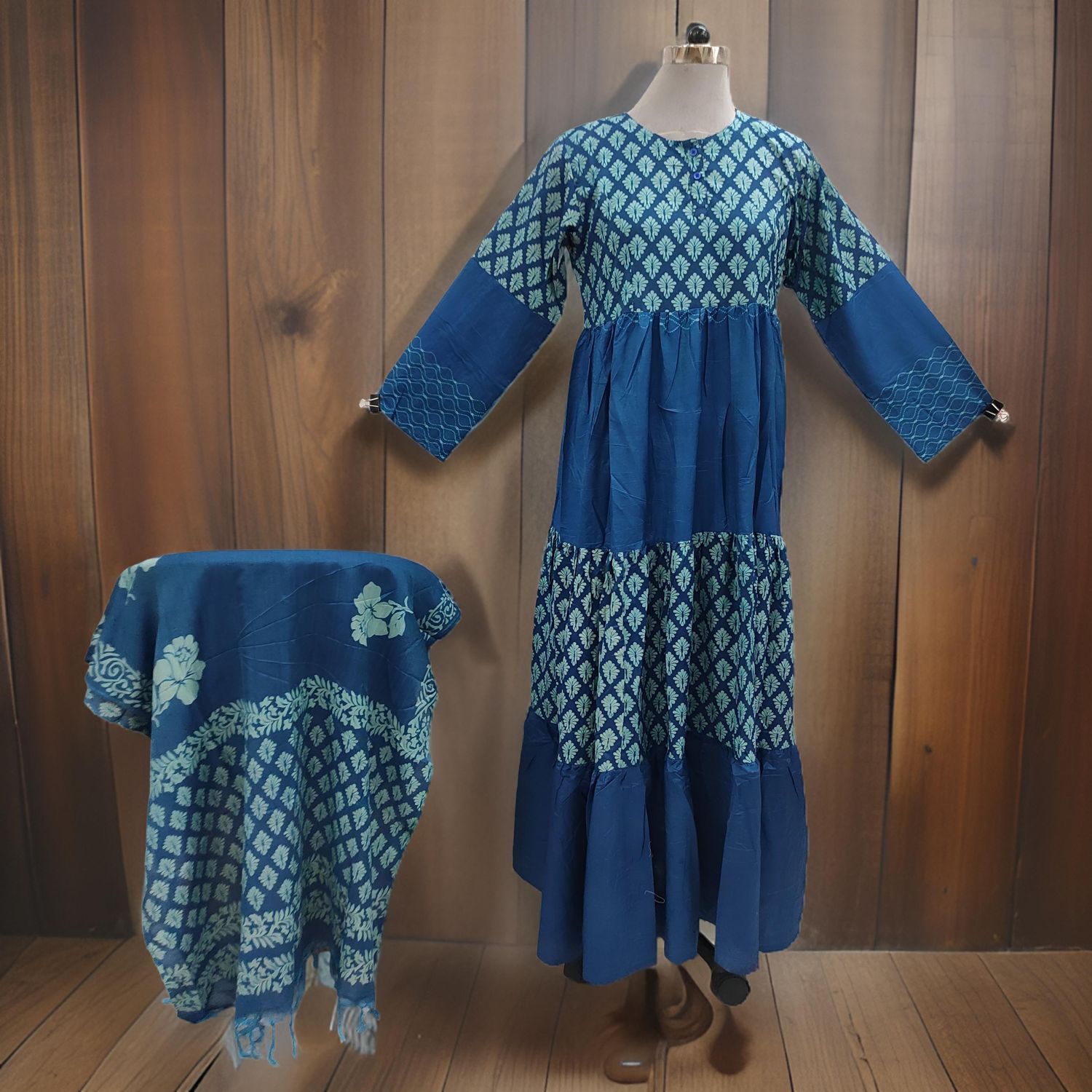 S/M Juhi Printed Cotton Dress 57&quot; Long Jalabiya With Sheila