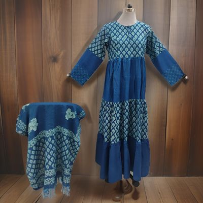 S/M Juhi Printed Cotton Dress 57&quot; Long Jalabiya With Sheila