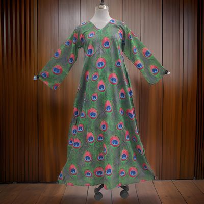 S/M Khadijah Printed Cotton Dress 57&quot;Long Jalabiya