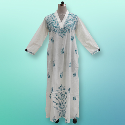 S/M Teena Embroidery Printed Cotton Dress 57&quot; Long Jalabiya