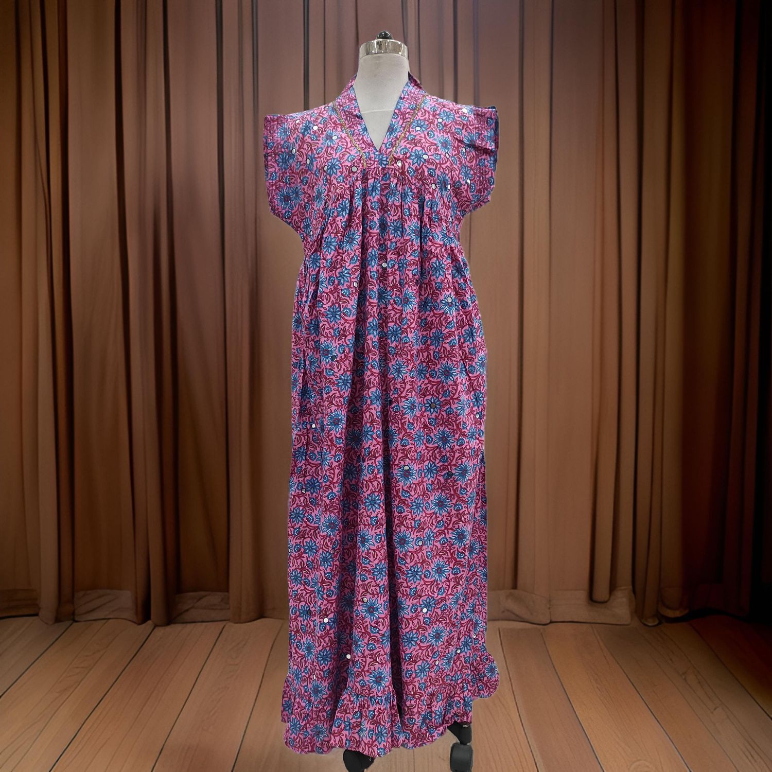 L/XL Amani Printed Cotton Dress 57&quot; Short Sleeves Jalabiya