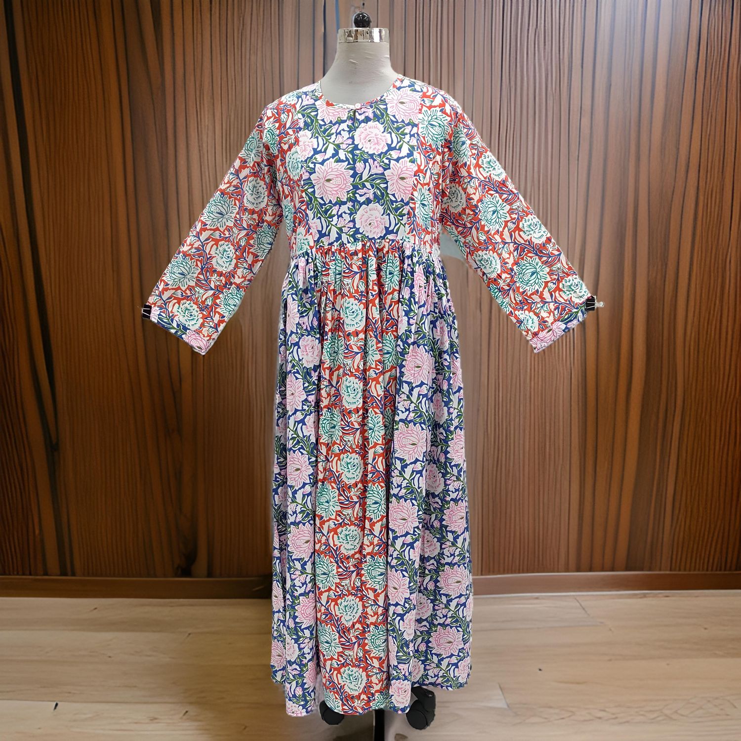 L/XL Heba Printed Cotton Dress 57&quot; Long  Jalabiya