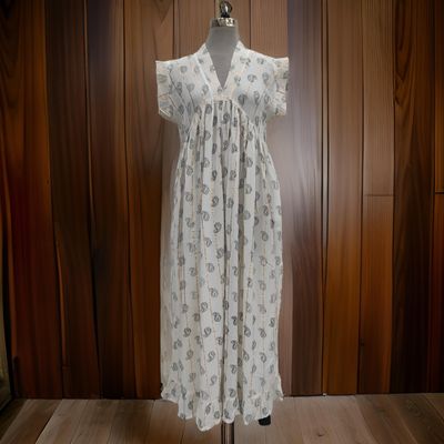S/M Amani Printed Cotton Dress 57&quot; Short Sleeves Jalabiya