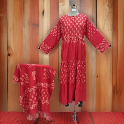 L/XL Juhi Printed Cotton Dress 57&quot; Long Jalabiya With Sheila