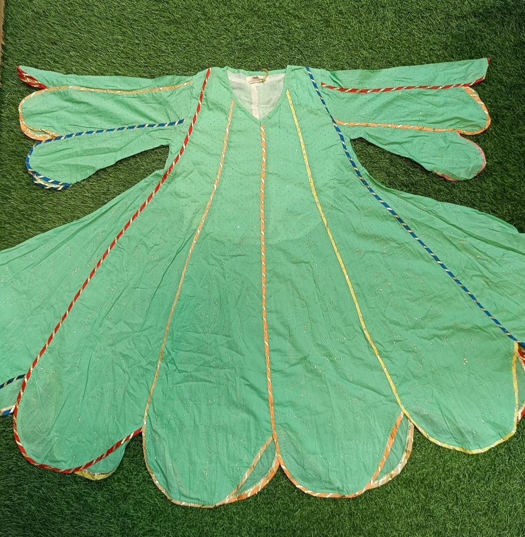 10-11 Year Meher Crystal Aqua Plain Solid Cotton Girls Dress 45&quot; Long Jalabiya