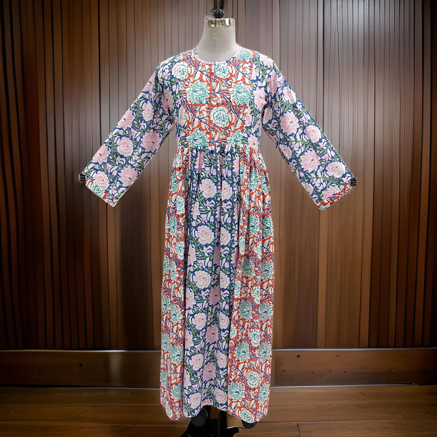 S/M Heba Printed Cotton Dress 57&quot; Long  Jalabiya