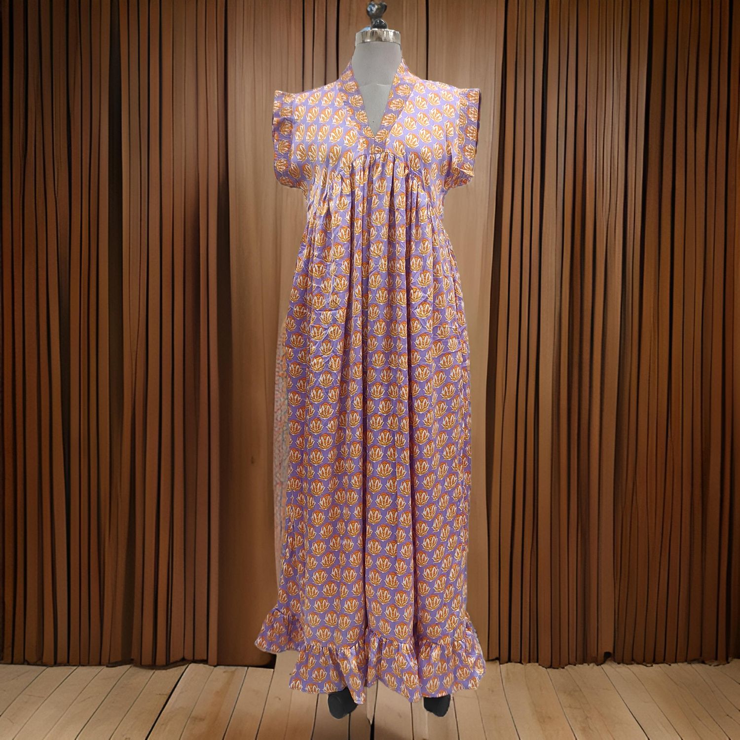 L/XL Satin Amani Printed Cotton Dress 57&quot; Short Sleeves Jalabiya
