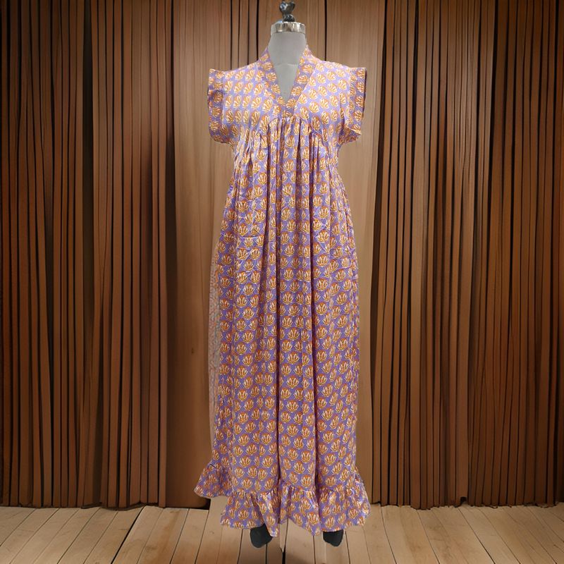 L/XL Satin Amani Printed Cotton Dress 57&quot; Short Sleeves Jalabiya