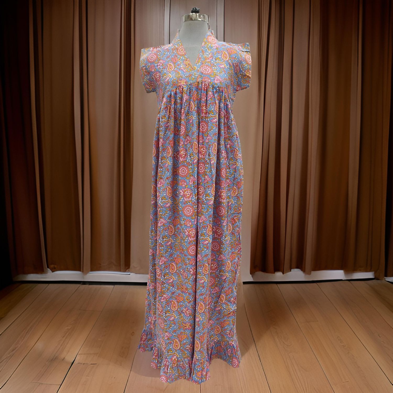 L/XL Amani Printed Cotton Dress 60&quot; Short Sleeves Jalabiya