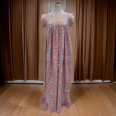 L/XL Amani Printed Cotton Dress 60&quot; Short Sleeves Jalabiya