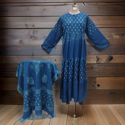 L/XL Juhi Printed Cotton Dress 57&quot; Long Jalabiya With Sheila
