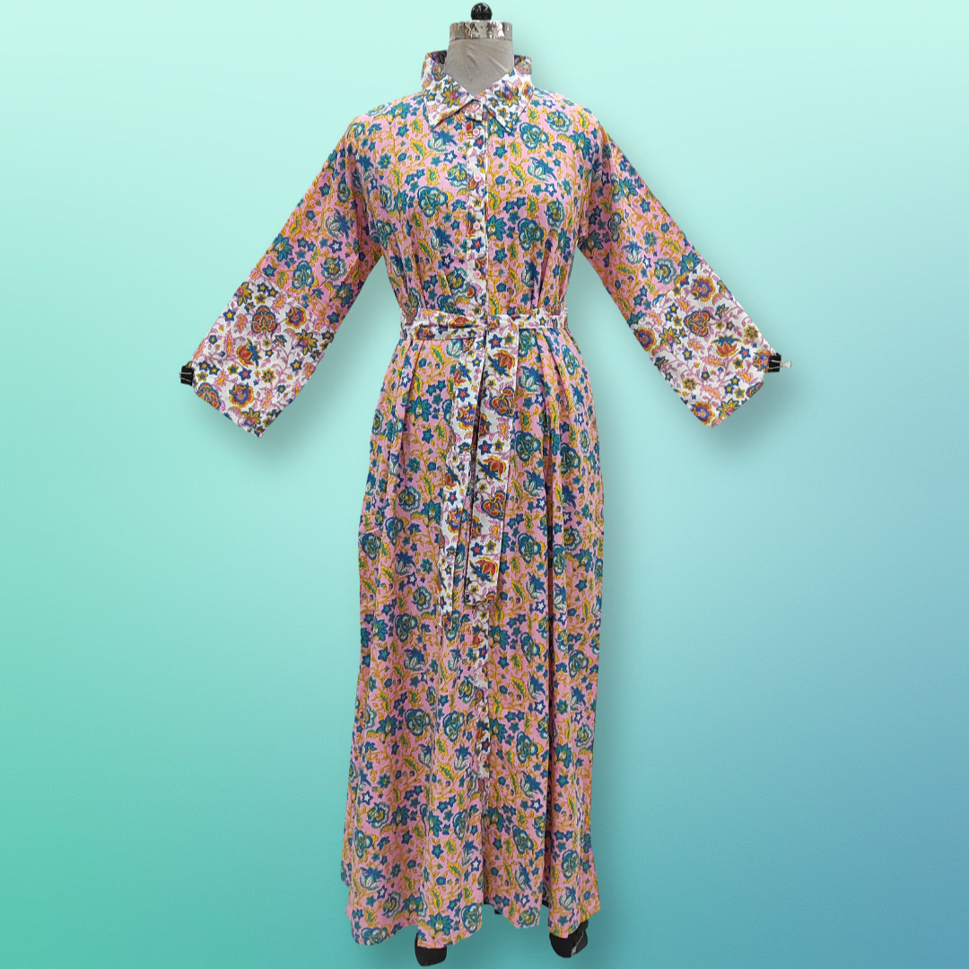 XS/S Tansy Printed Cotton Dress 54&quot; Long Jalabiya