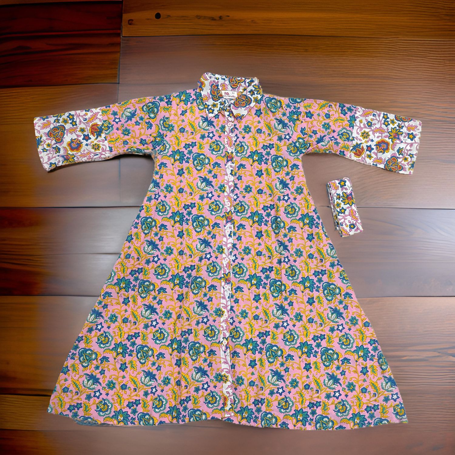 6-7 Year Tansy Printed Cotton Girls Dress 38&quot; Long Jalabiya