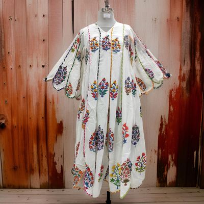 S/M Meher White Printed Cotton Dress 57&quot; Long Jalabiya