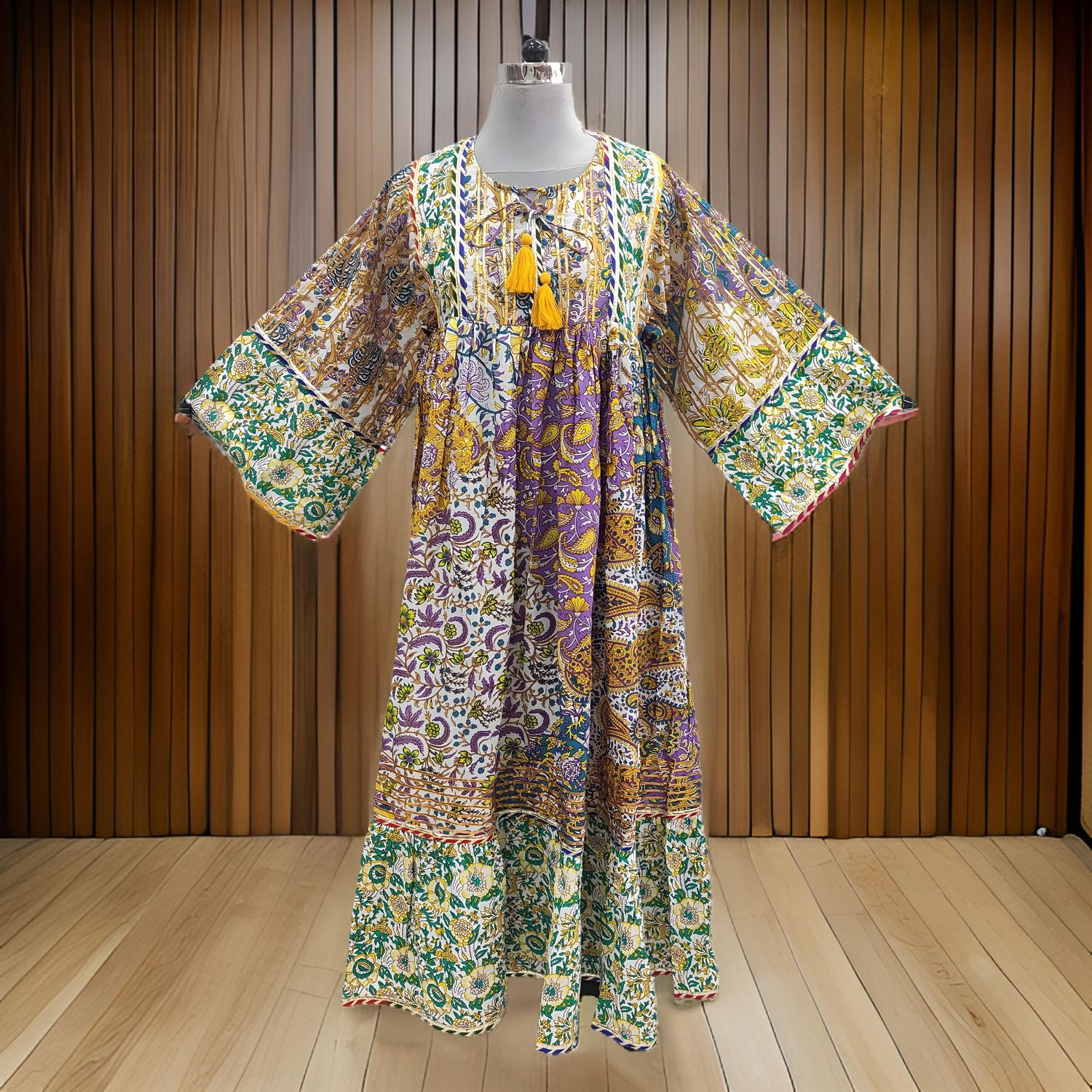 S/M Ebrah Printed Cotton Dress 57&quot; Long Jalabiya