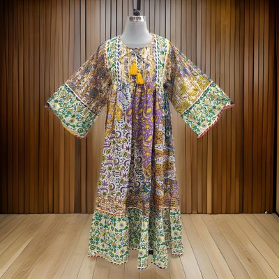 S/M Ebrah Printed Cotton Dress 57&quot; Long Jalabiya