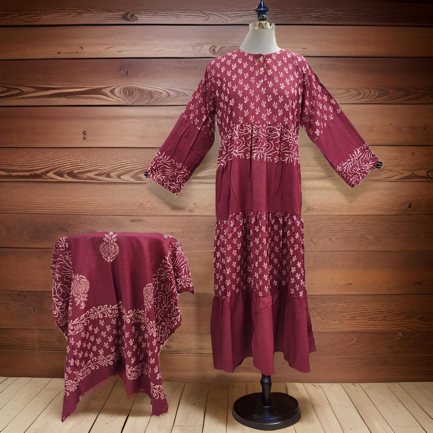 L/XL Juhi Printed Cotton Dress 57&quot; Long Jalabiya