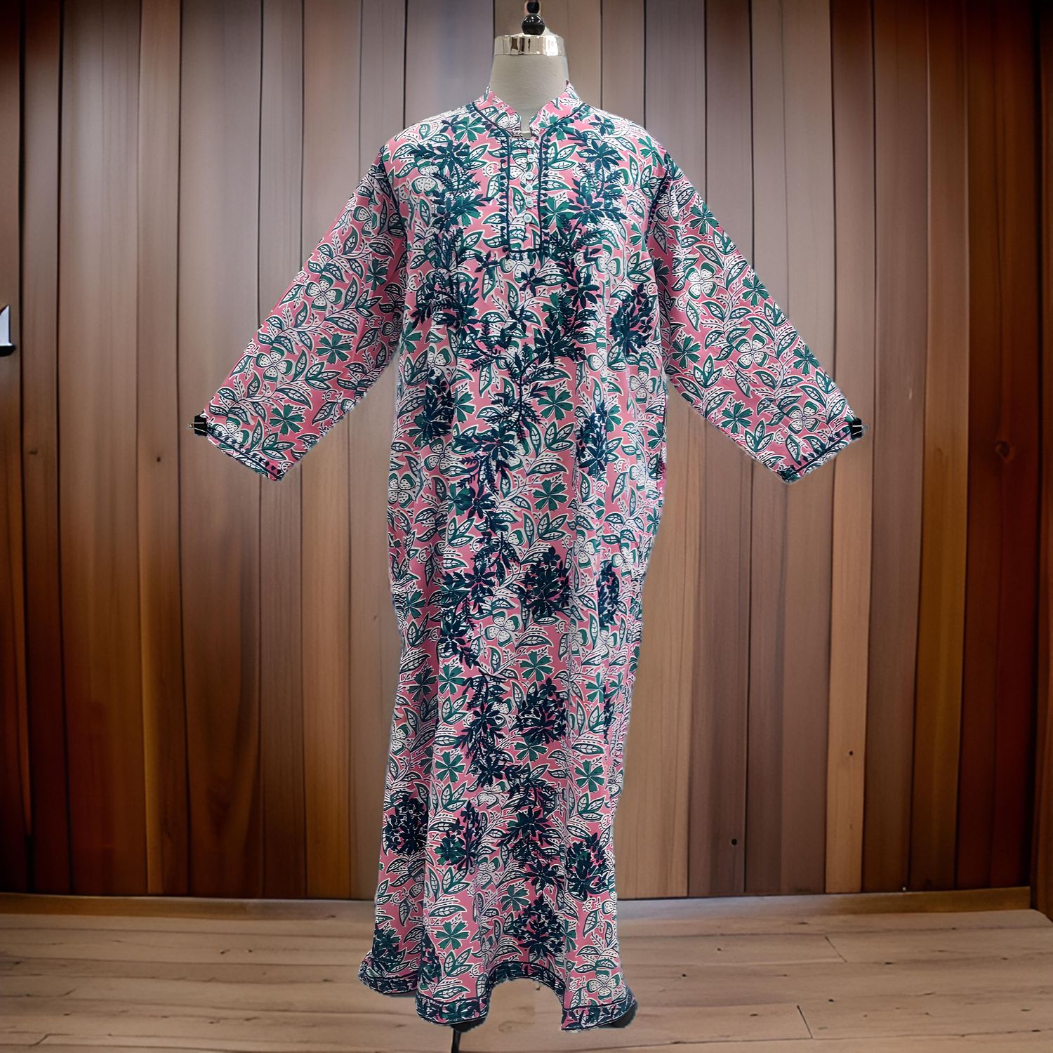 S/M Sofi Embroidery Printed Cotton Dress 57&quot; Long Jalabiya