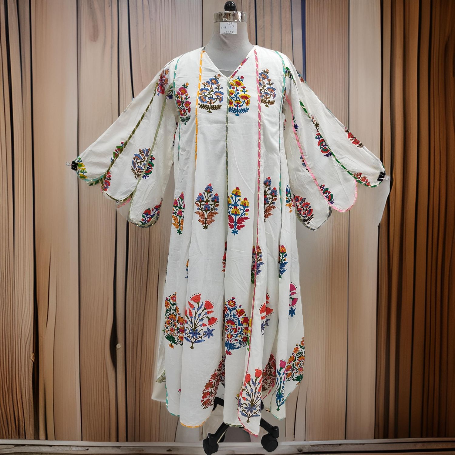 XS/S Meher White Printed Cotton Dress 54&quot; Long Jalabiya