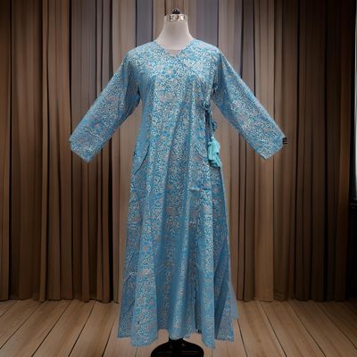 XS/S Qifa Gold Printed Cotton Dress 54&quot; Long Jalabiyas