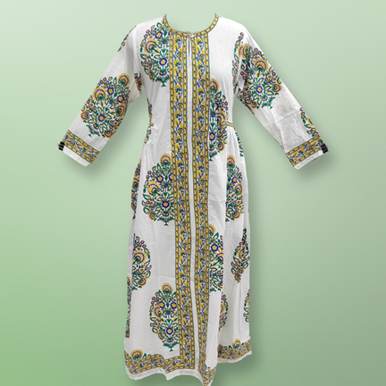 S/M Bhopali Printed Cotton Dress 57&quot; Long Jalabiya