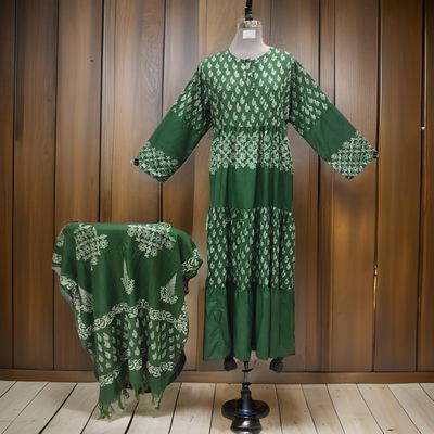 L/XL Juhi Printed Cotton Dress 57&quot; Long Jalabiya With Sheila