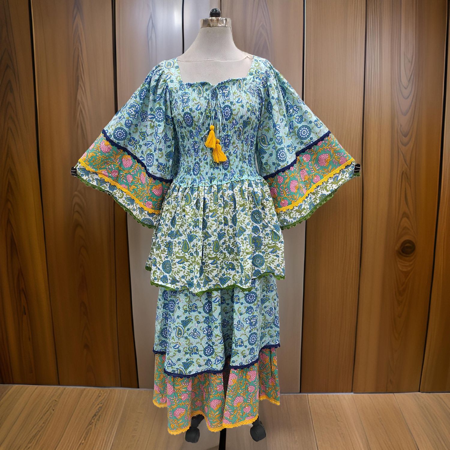 8-9 Year Rahima Printed Cotton  Dress 42&quot; Long Jalabiya