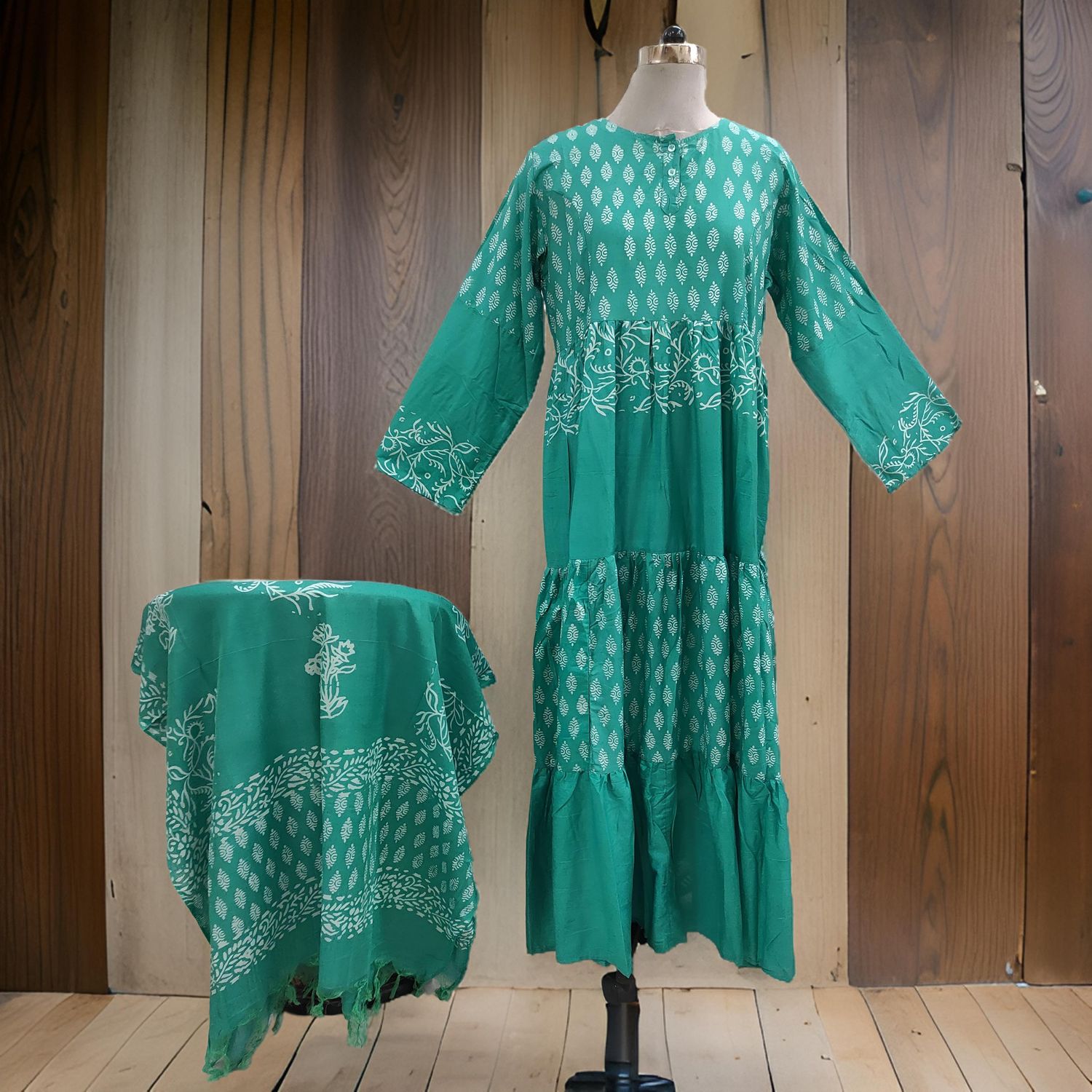 L/XL Juhi Printed Cotton Dress 57&quot; Long Jalabiya