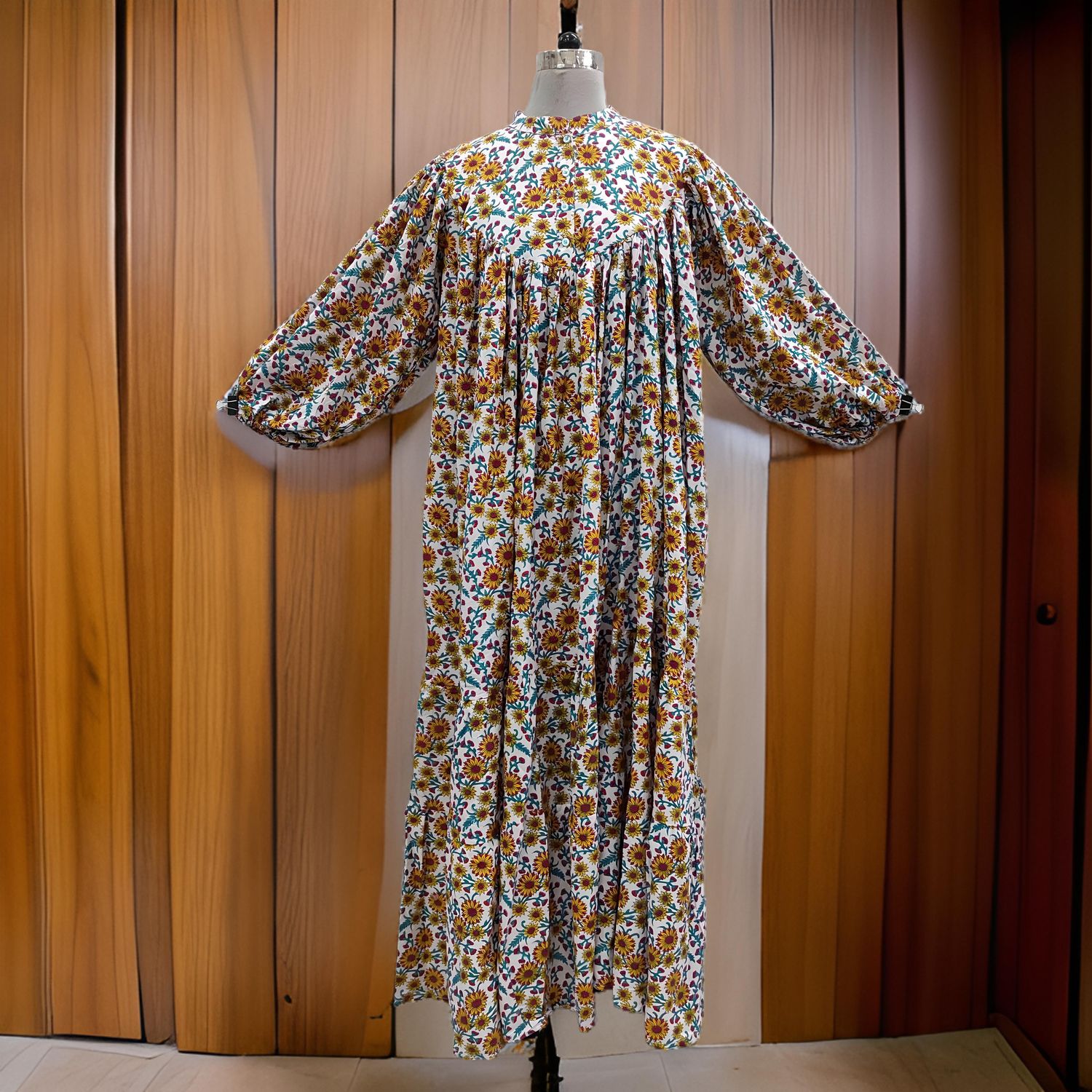 S/M Alfia Printed Cotton Dress 57&quot; Long Jalabiya