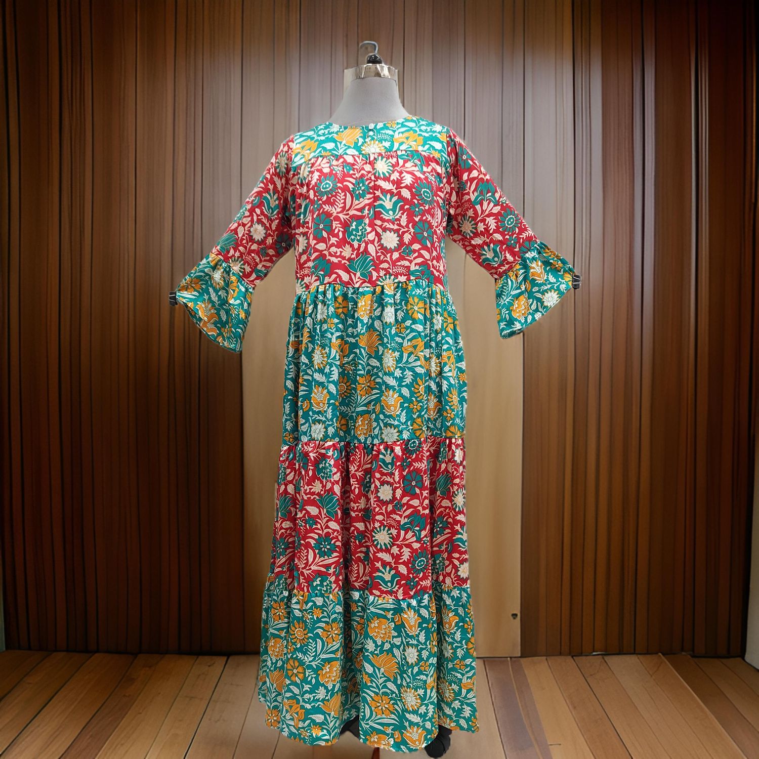 L/XL Satin Moon Printed Cotton Dress 57&quot; Long Jalabiya