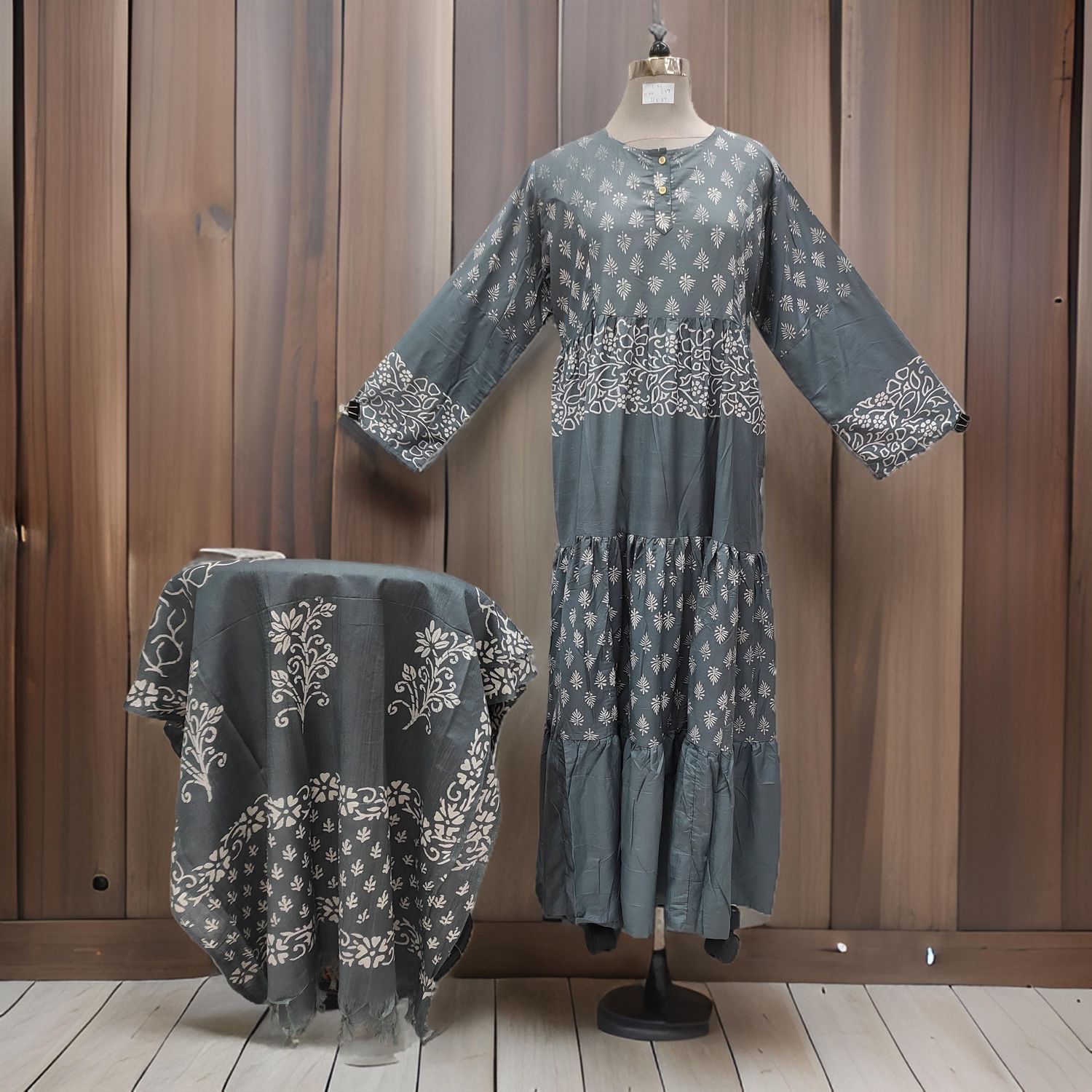 L/XL Juhi Printed Cotton Dress 57&quot; Long Jalabiya With Sheila