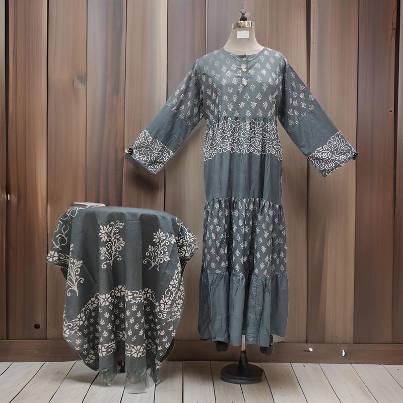 L/XL Juhi Printed Cotton Dress 57&quot; Long Jalabiya With Sheila