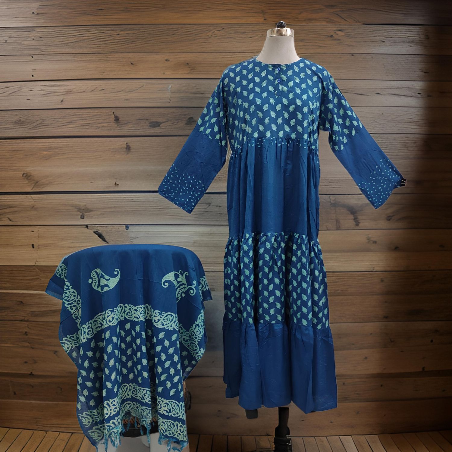 L/XL Juhi Printed Cotton Dress 57&quot; Long Jalabiya