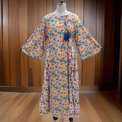S/M Cindrella Pink Printed Cotton Dress 57&quot; Long Jalabiya