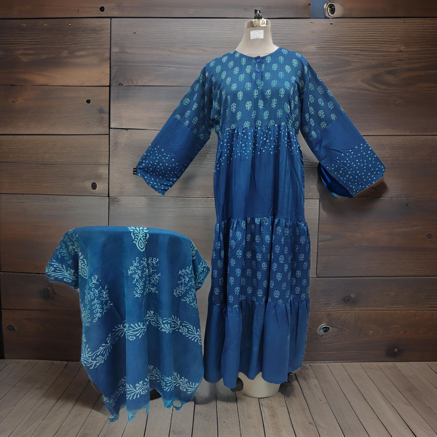 L/XL Juhi Printed Cotton Dress 57&quot; Long Jalabiya With Sheila