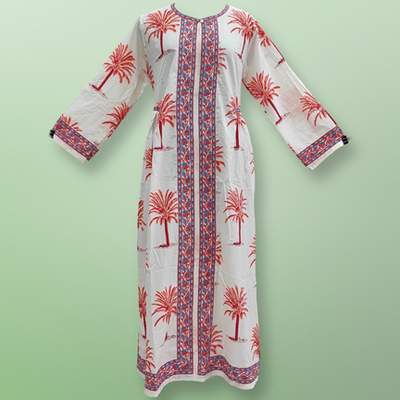 L/XL Bhopali Printed Cotton Dress 57&quot; Long Jalabiya
