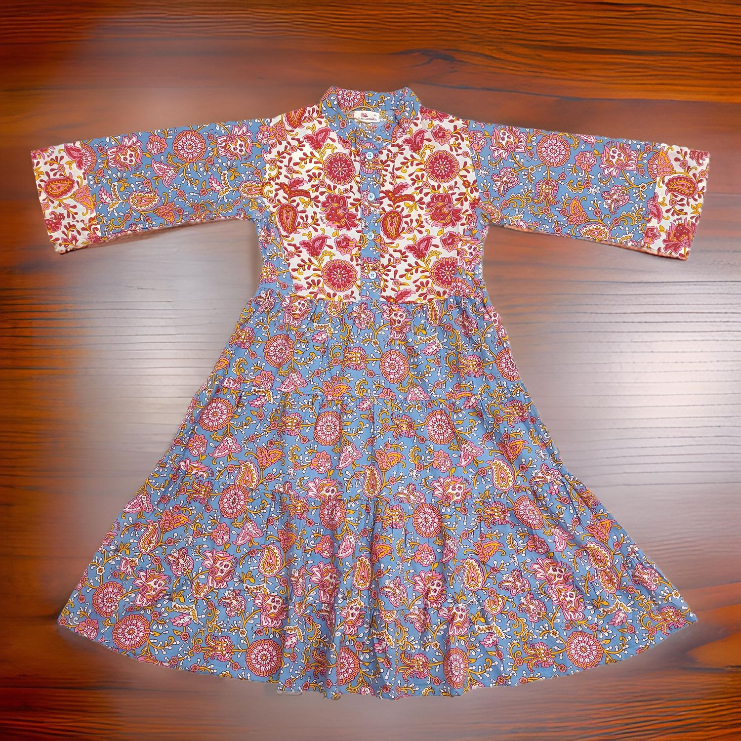 6-7 Year Pink Safia Printed Cotton Girls Dress 38&quot; Long Jalabiya