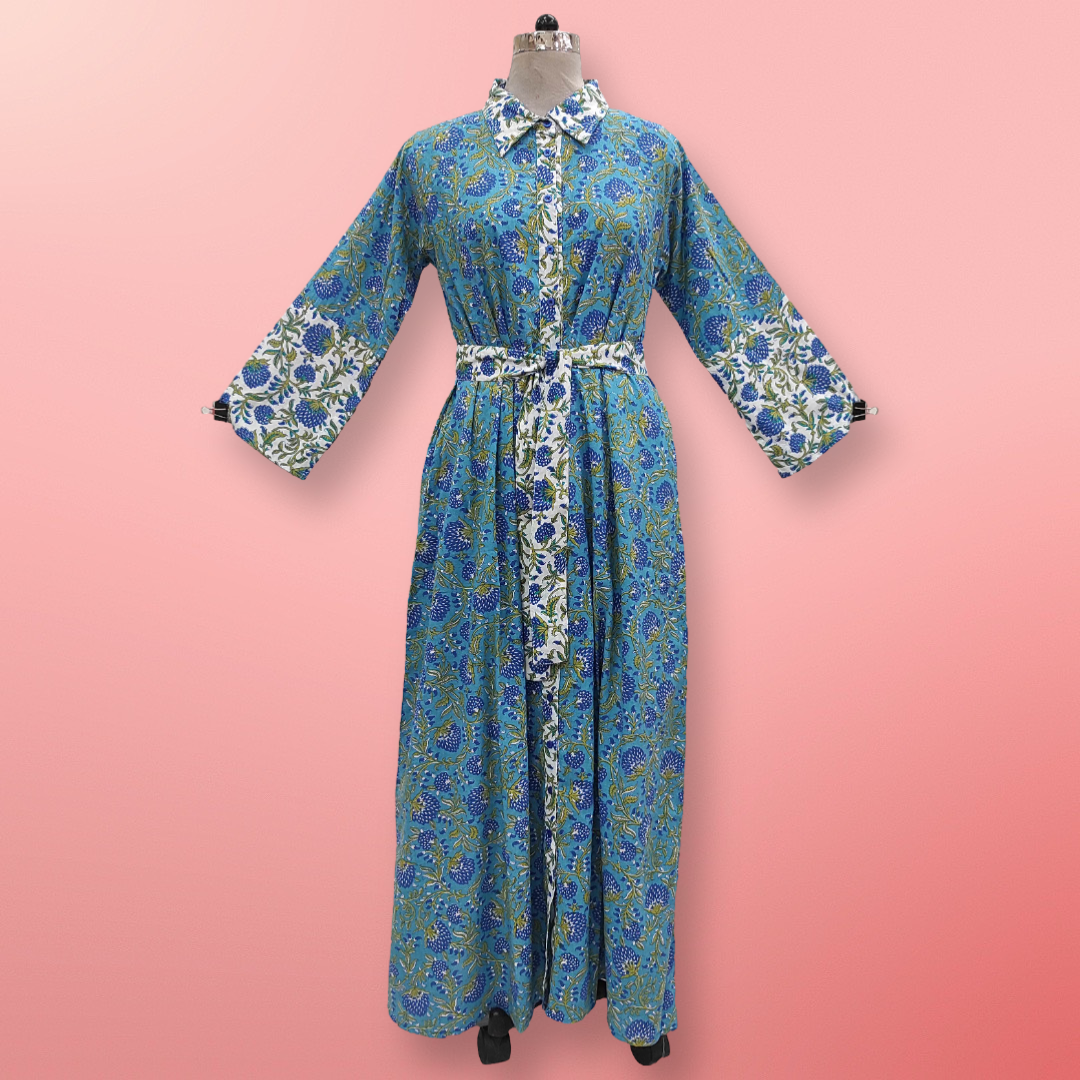 XS/S Tansy Printed Cotton Dress 54&quot; Long Jalabiya