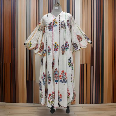 S/M Meher White Printed Cotton Dress 57&quot; Long Jalabiya