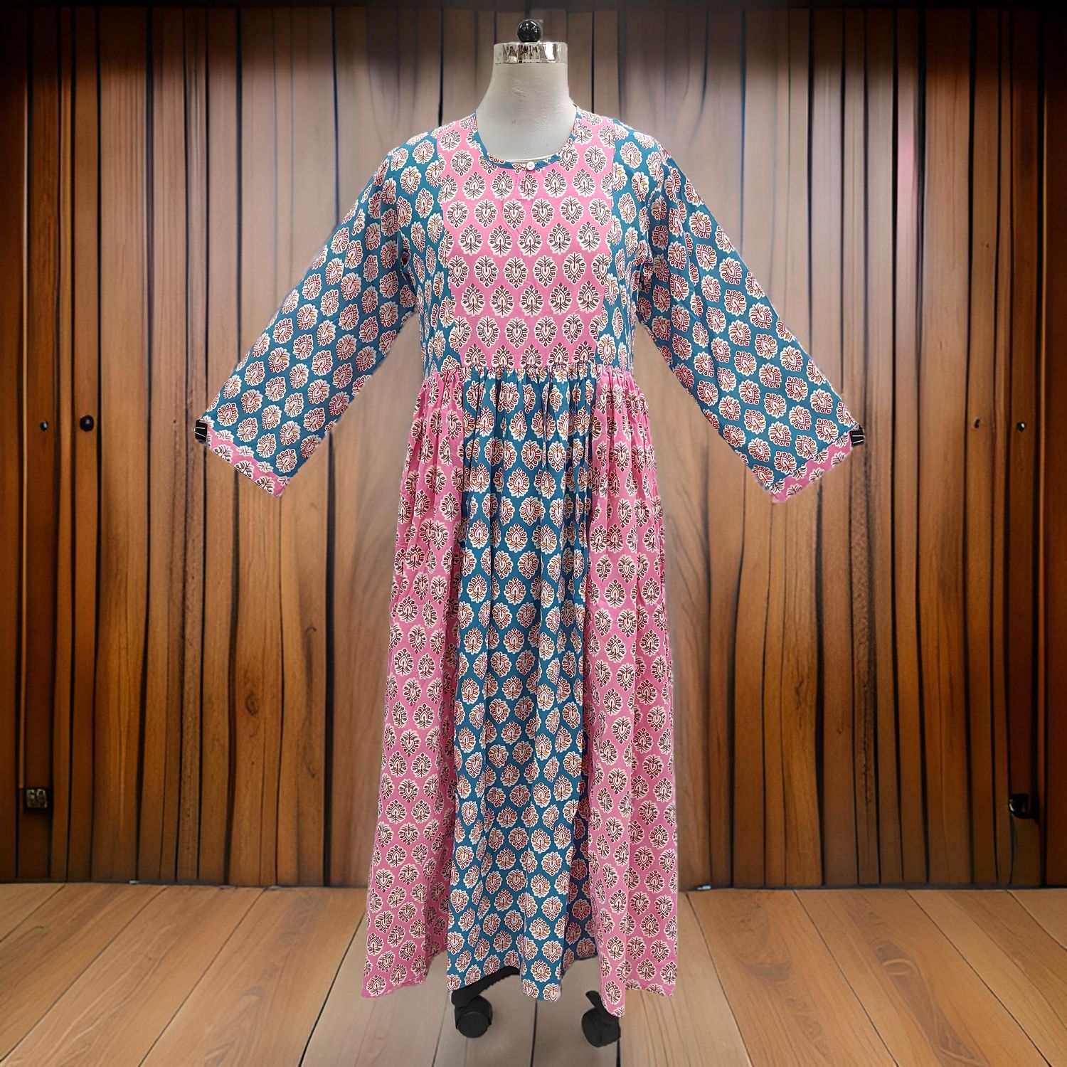 L/XL Heba Printed Cotton Dress 57&quot; Long  Jalabiya