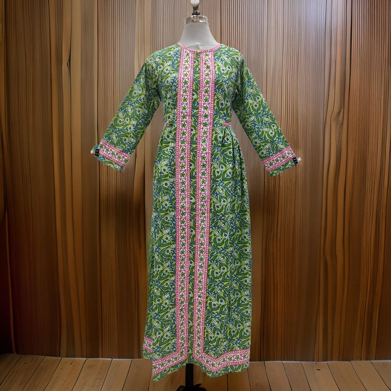 S/M Bhopali Printed Cotton Dress 60&quot; Long Jalabiya